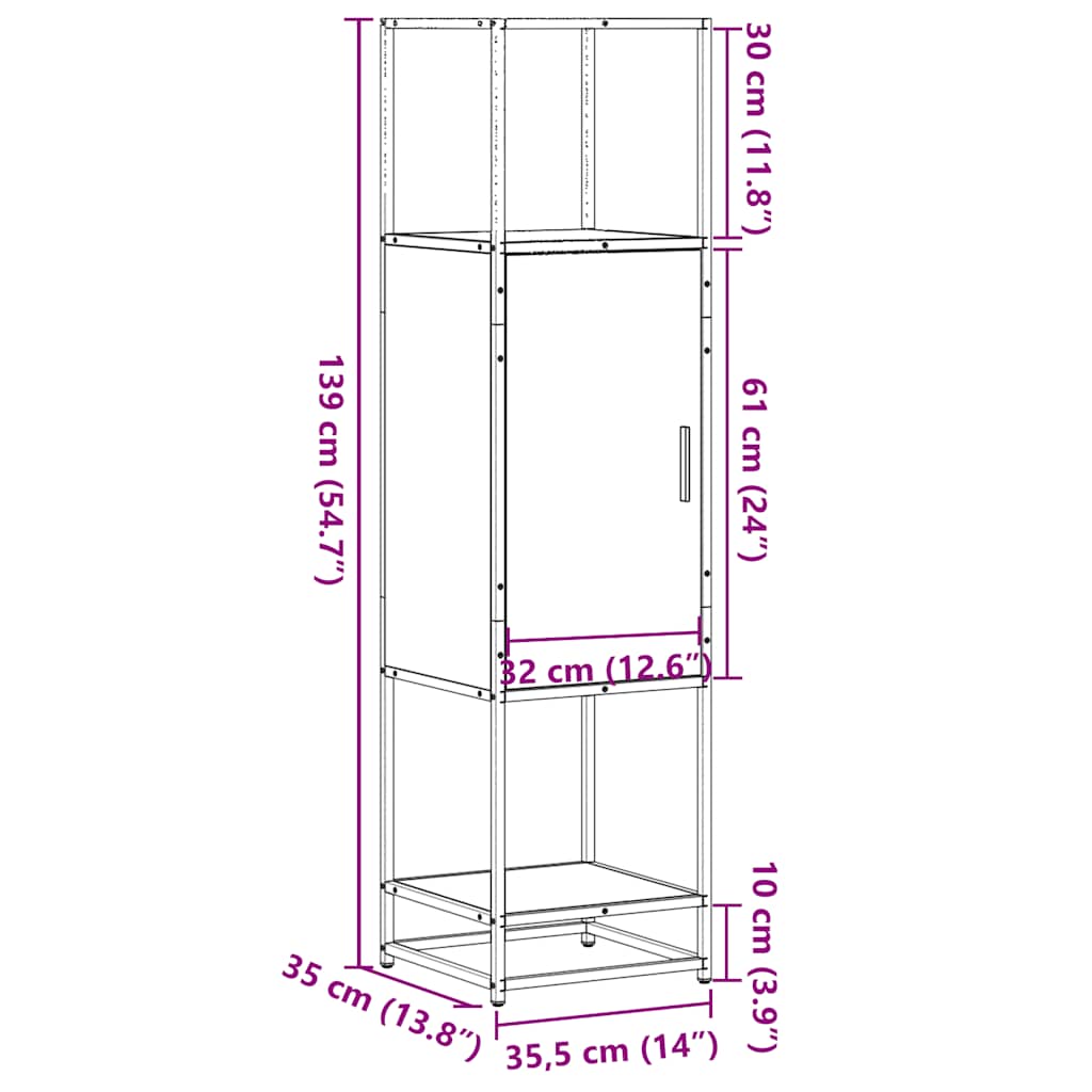vidaXL Highboard Smoked Oak 35,5x35x139 cm Engineered Wood and Metal