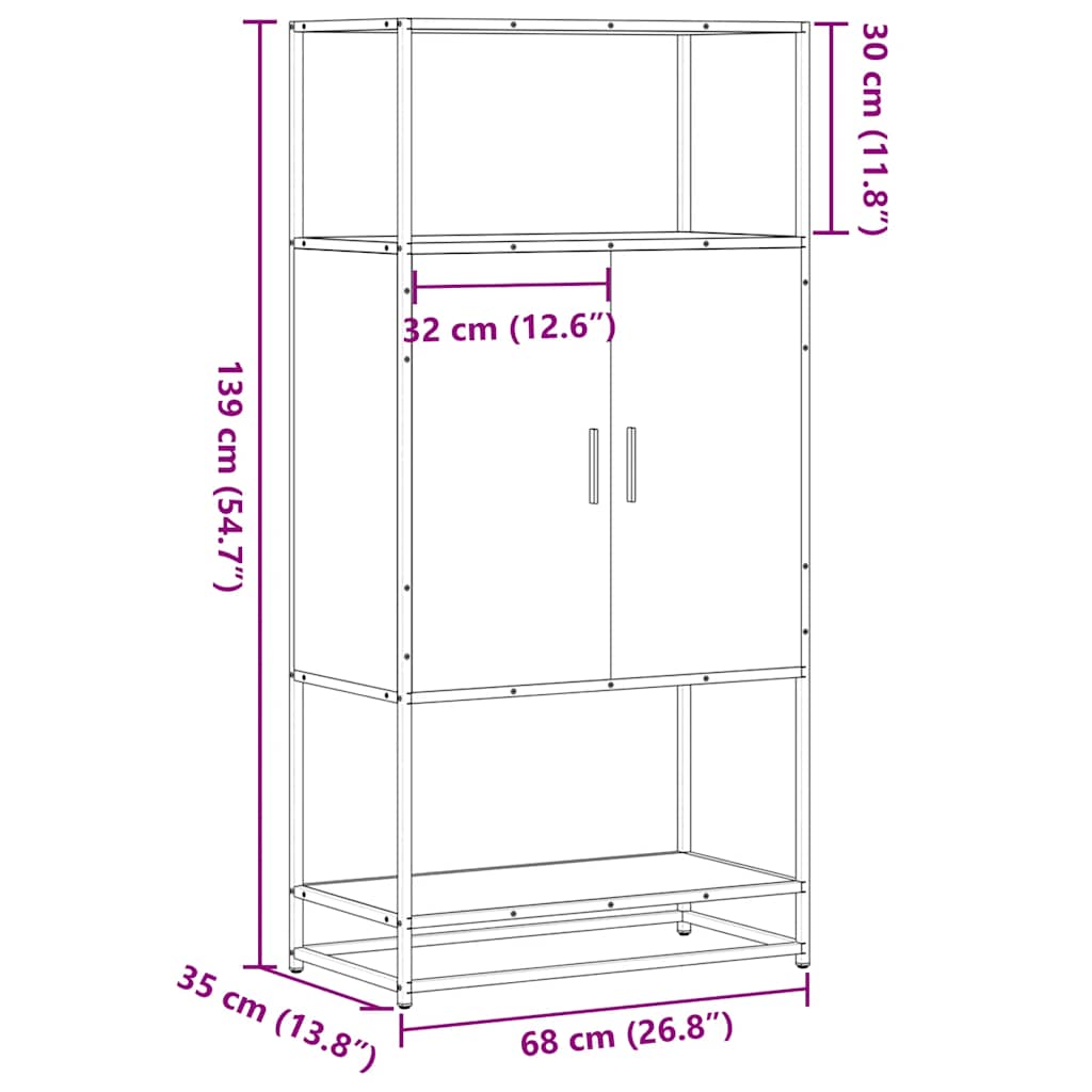 vidaXL Highboard Brown Oak 68x35x139 cm Engineered Wood and Metal