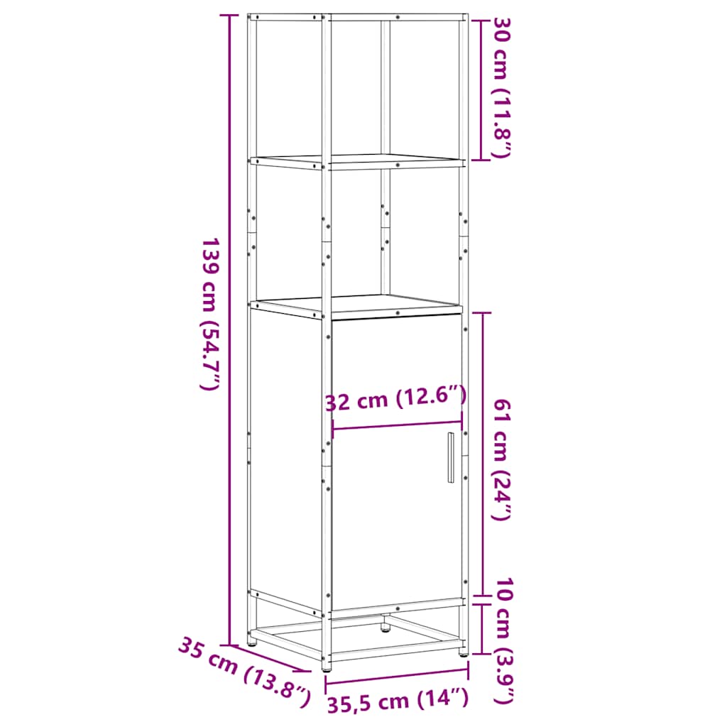 vidaXL Highboard Sonoma Oak 35,5x35x139 cm Engineered Wood and Metal