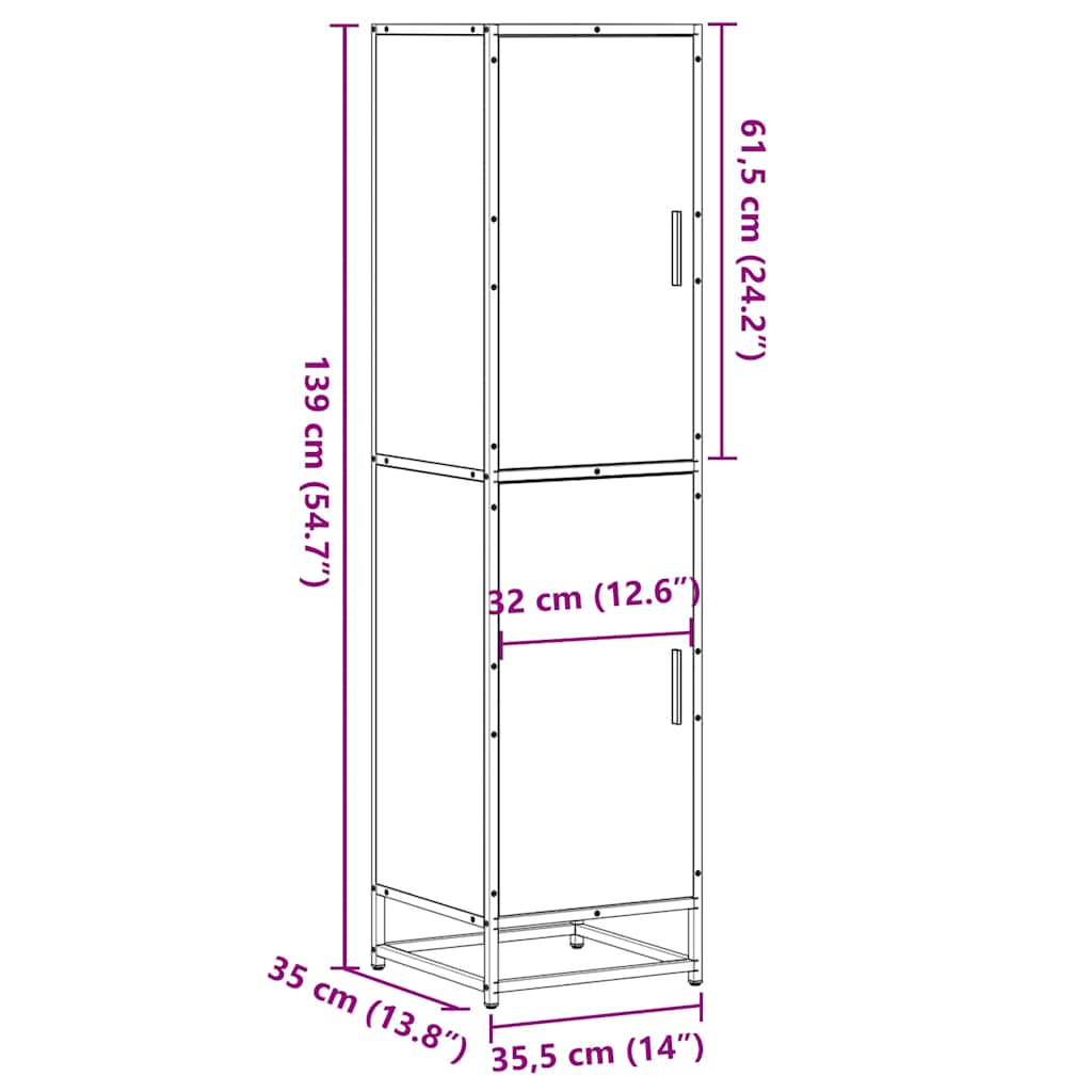vidaXL Highboard Grey Sonoma 35,5x35x139 cm Engineered Wood and Metal