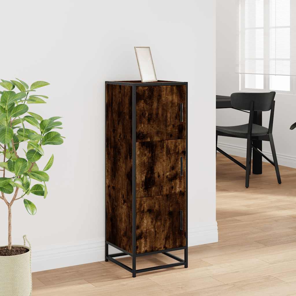 vidaXL Highboard Smoked Oak 35,5x35x106,5 cm Engineered Wood and Metal
