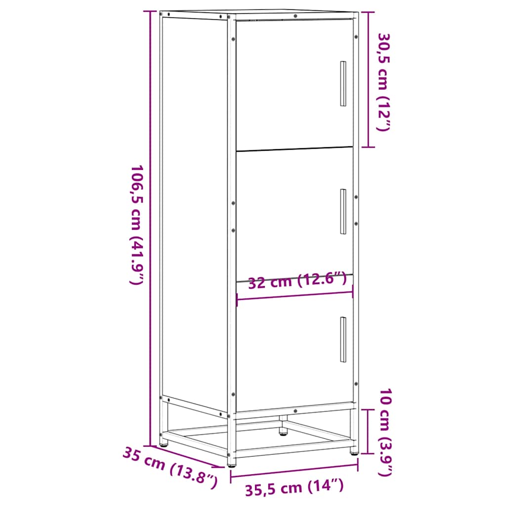 vidaXL Highboard Brown Oak 35,5x35x106,5 cm Engineered Wood and Metal
