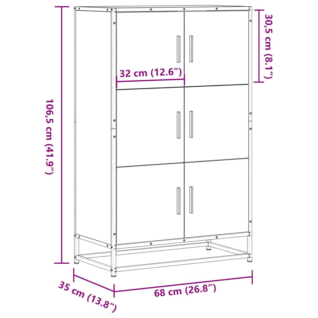 vidaXL Highboard Black 68x35x106.5 cm Engineered Wood and Metal