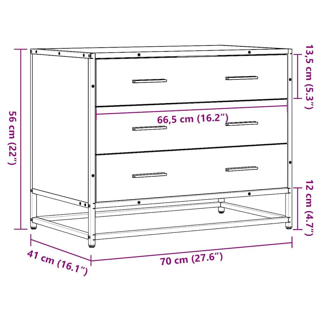 vidaXL Drawer Cabinet Grey Sonoma 70x41x56 cm Engineered Wood