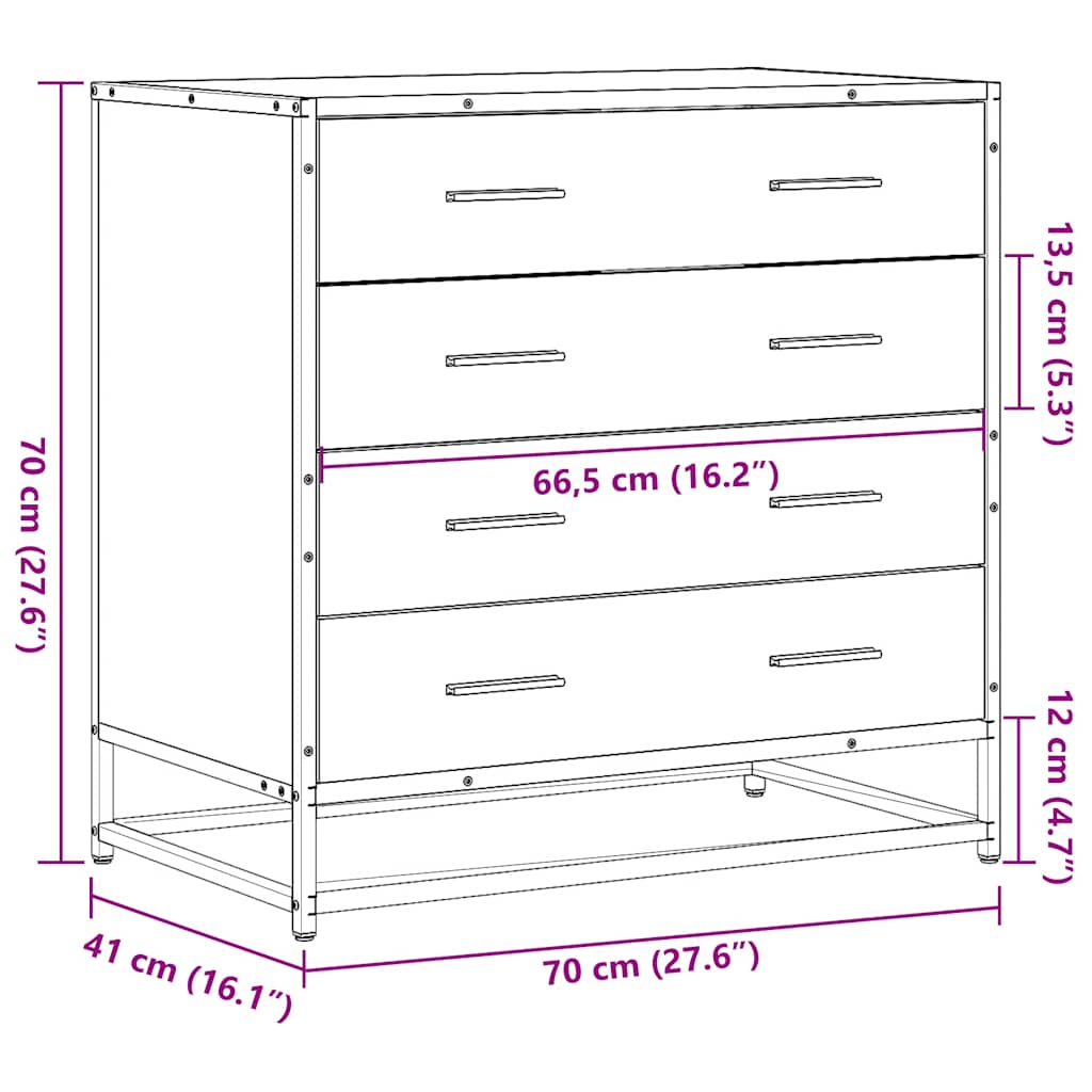 vidaXL Drawer Cabinet Brown Oak 70x41x70 cm Engineered Wood