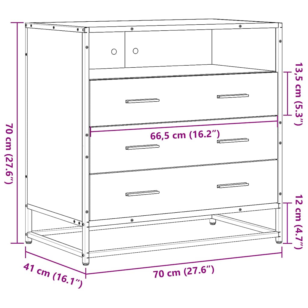 vidaXL Drawer Cabinet Smoked Oak 70x41x70 cm Engineered Wood