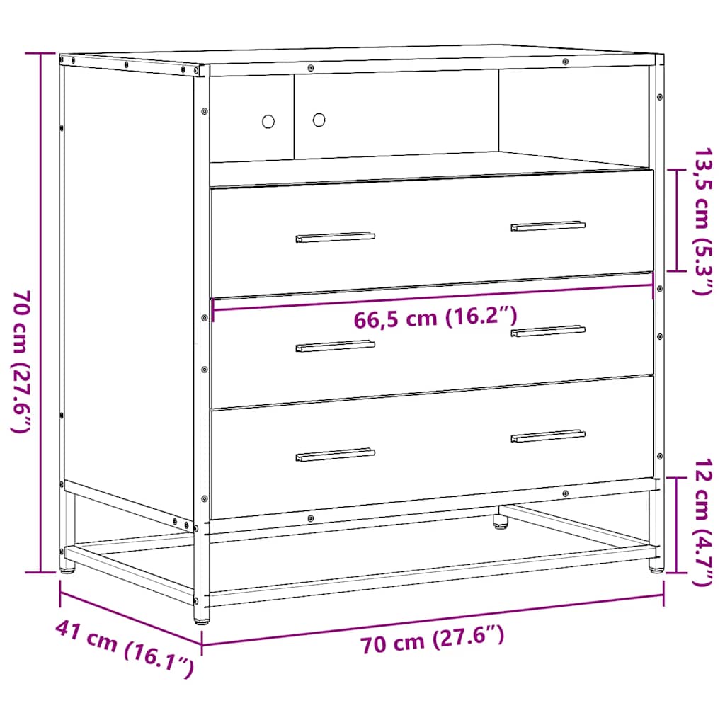 vidaXL Drawer Cabinet Brown Oak 70x41x70 cm Engineered Wood