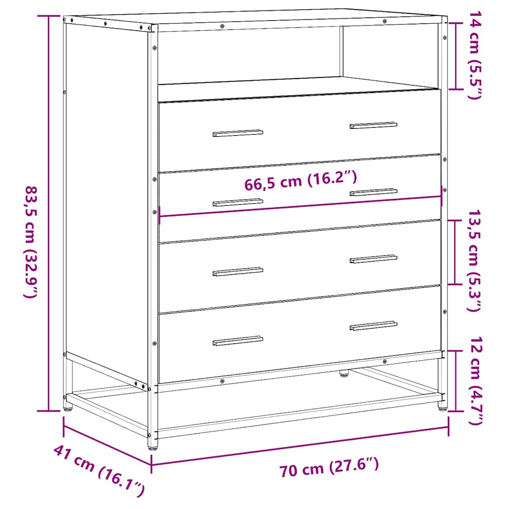 vidaXL Drawer Cabinet Sonoma Oak 70x41x83.5 cm Engineered Wood