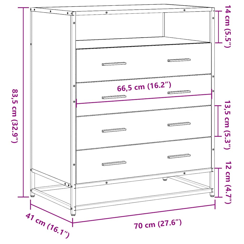 vidaXL Drawer Cabinet Grey Sonoma 70x41x83.5 cm Engineered Wood