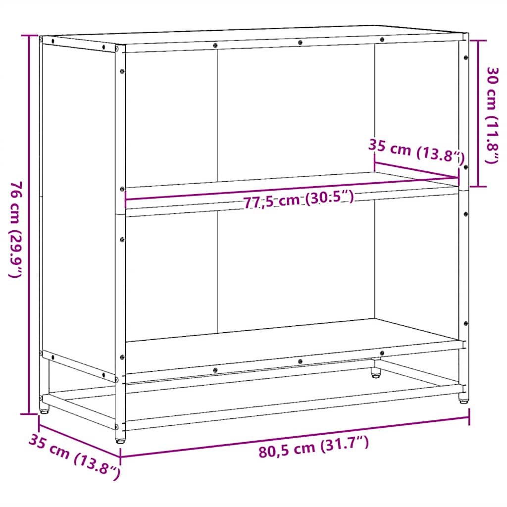 vidaXL Book Cabinet Smoked Oak 80.5x35x76 cm Engineered Wood