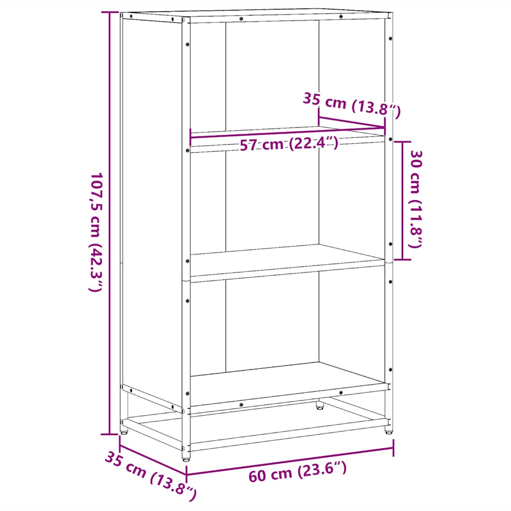 vidaXL Book Cabinet Brown Oak 60x35x107.5 cm Engineered Wood