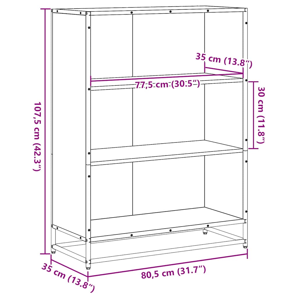 vidaXL Book Cabinet Smoked Oak 80.5x35x107.5 cm Engineered Wood