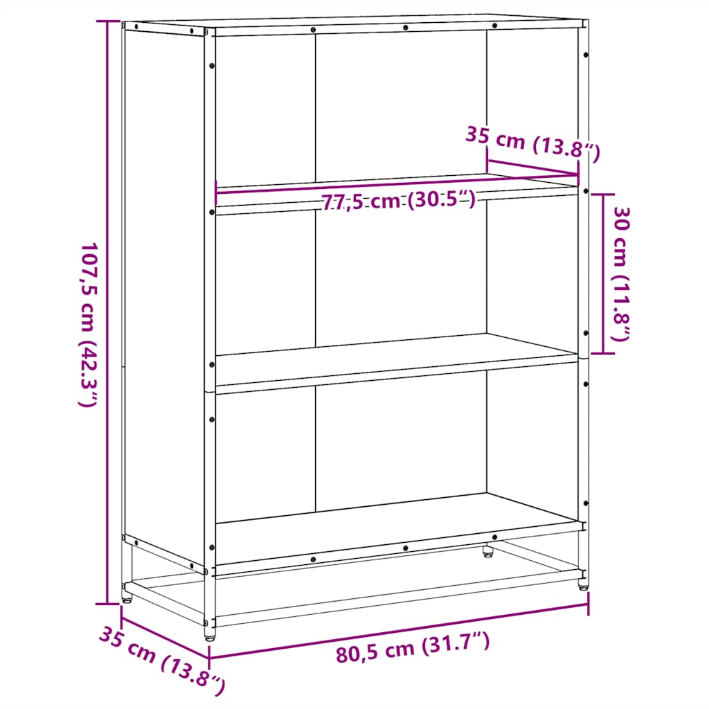 vidaXL Book Cabinet Grey Sonoma 80.5x35x107.5 cm Engineered Wood