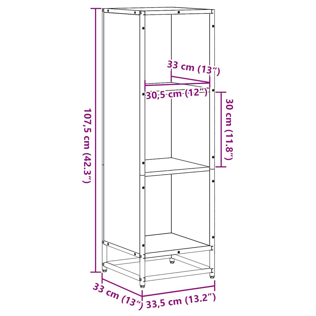 vidaXL Book Cabinet Smoked Oak 33.5x33x107.5 cm Engineered Wood