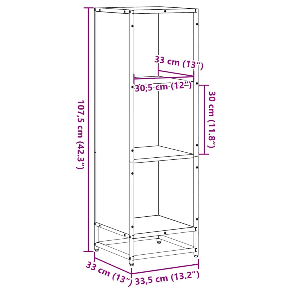 vidaXL Book Cabinet Brown Oak 33.5x33x107.5 cm Engineered Wood