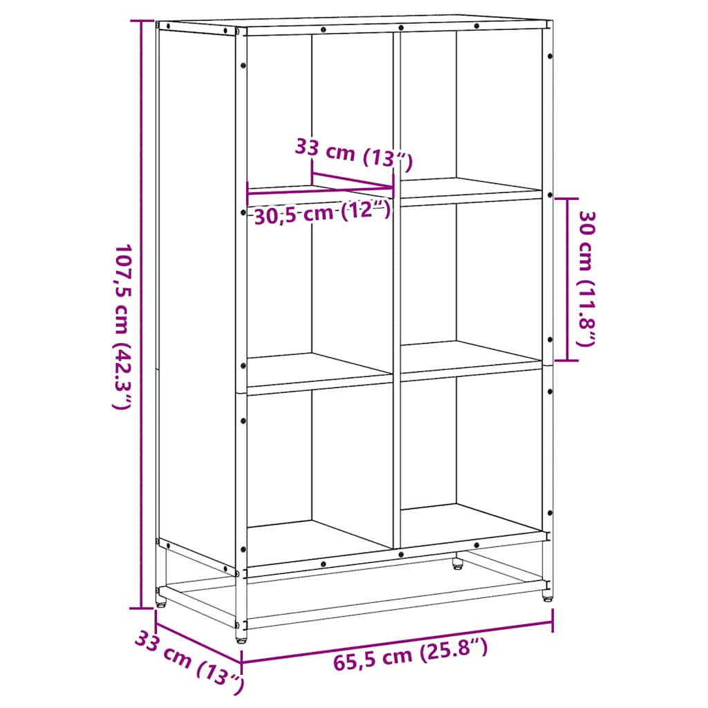 vidaXL Book Cabinet Smoked Oak 65.5x33x107.5 cm Engineered Wood
