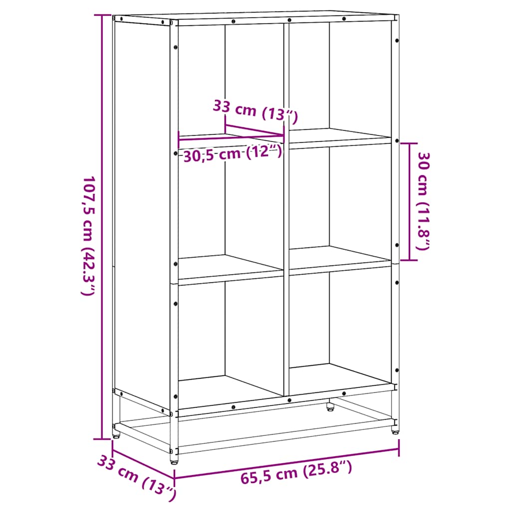 vidaXL Book Cabinet Brown Oak 65.5x33x107.5 cm Engineered Wood