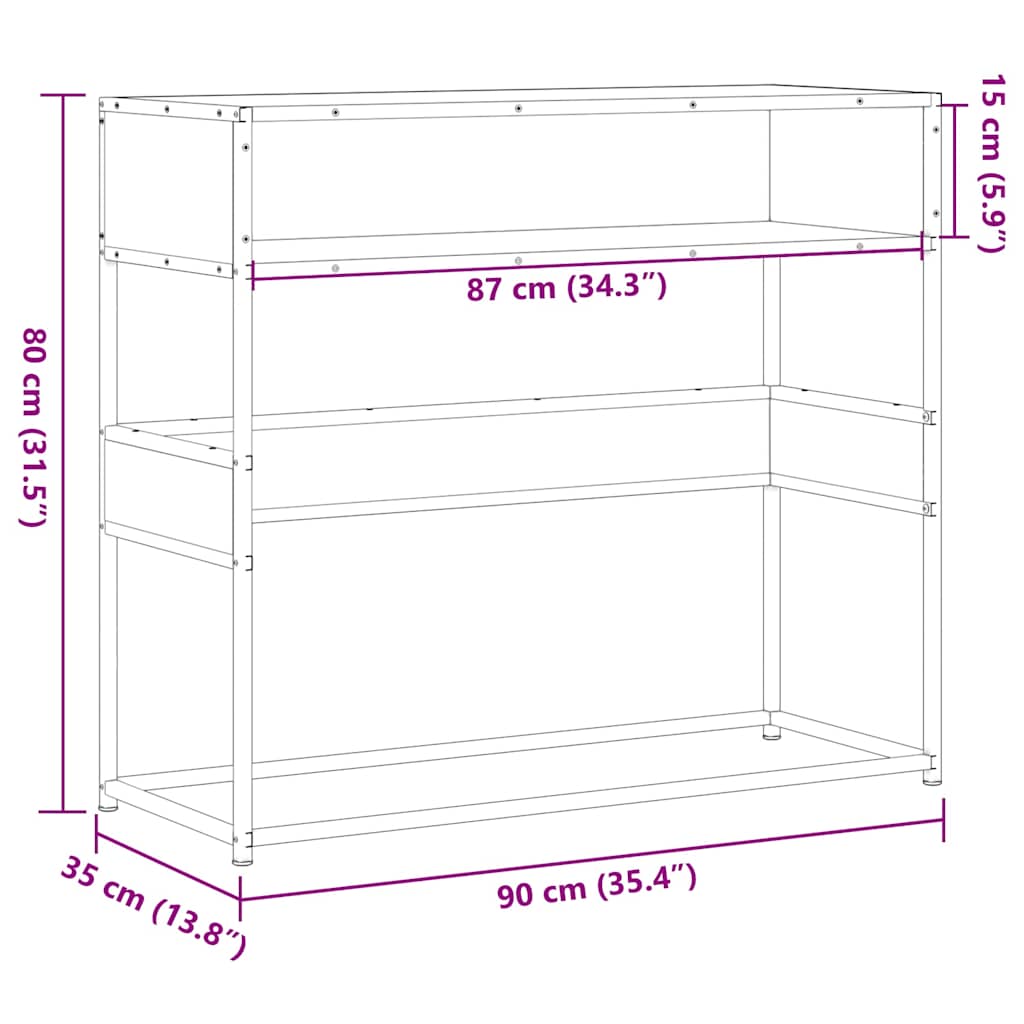 vidaXL Console Table Grey Sonoma 90x35x80 cm Engineered Wood