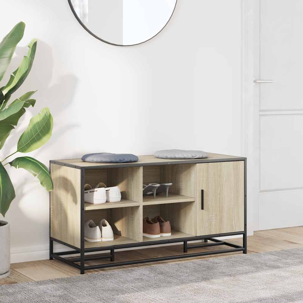 vidaXL Shoe Bench Sonoma Oak 100x40x53,5 cm Engineered Wood and Metal