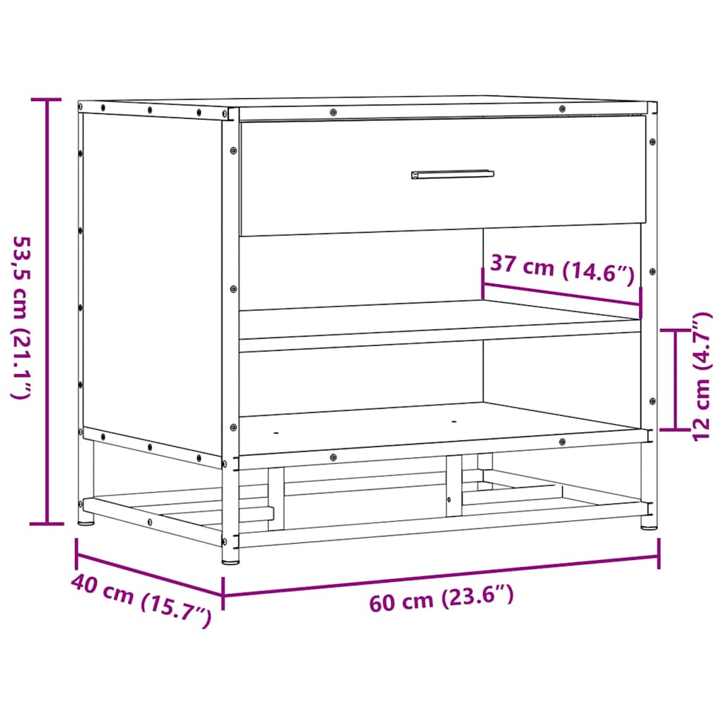 vidaXL Shoe Bench Sonoma Oak 60x40x53.5 cm Engineered Wood and Metal