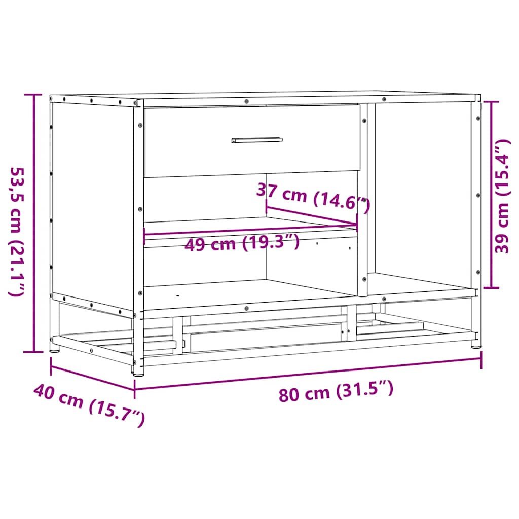 vidaXL Shoe Bench Smoked Oak 80x40x53.5 cm Engineered Wood and Metal