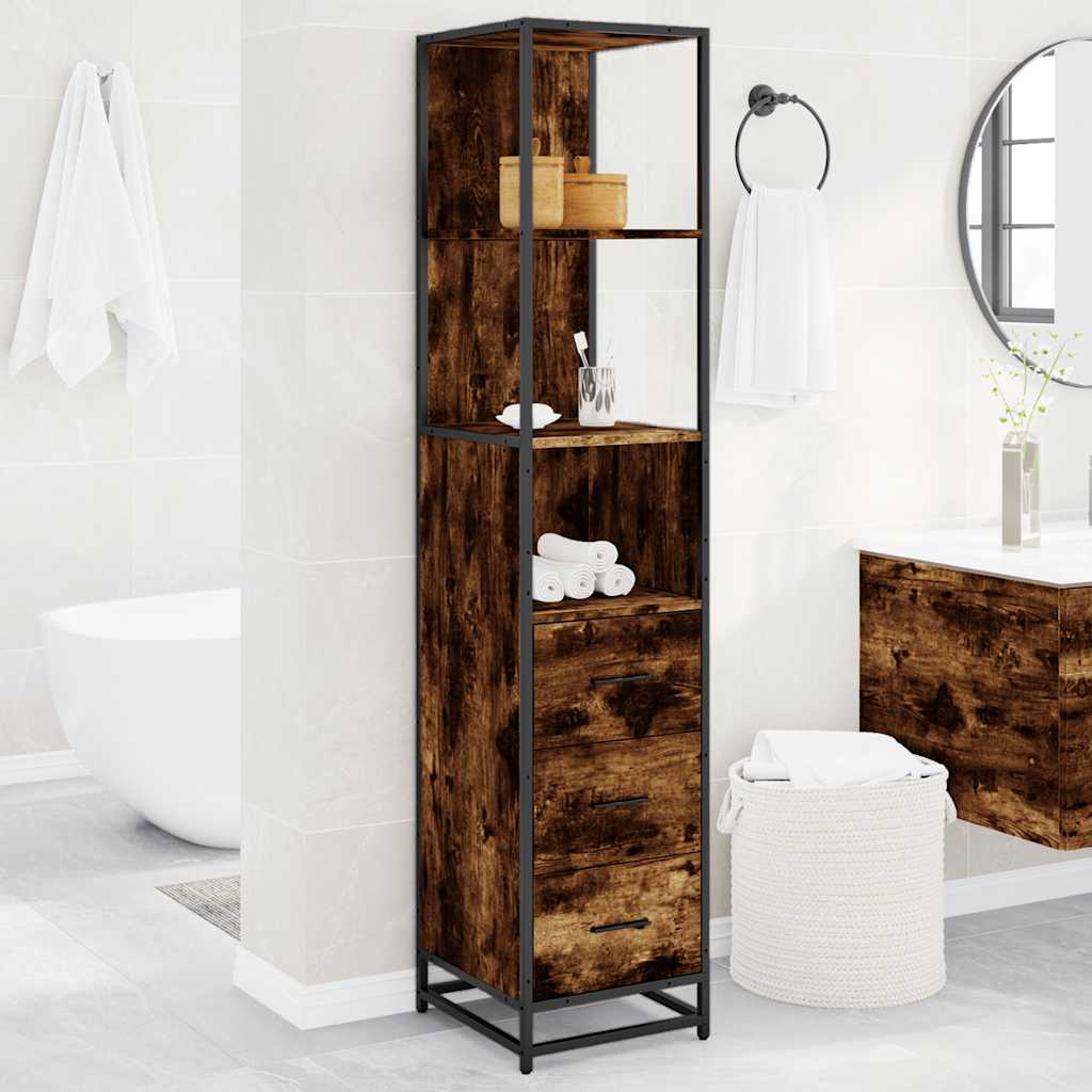 vidaXL Bathroom Cabinet Smoked Oak 35x37,5x166 cm Engineered Wood