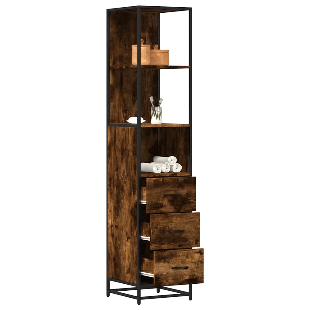 vidaXL Bathroom Cabinet Smoked Oak 35x37,5x166 cm Engineered Wood