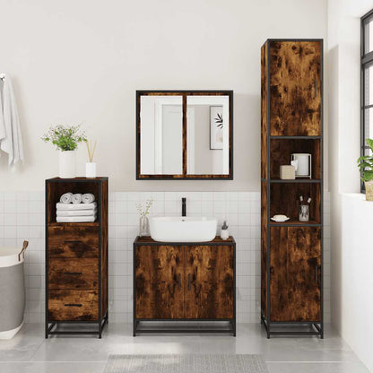 vidaXL Bathroom Cabinet Smoked Oak 35x37,5x100 cm Engineered Wood