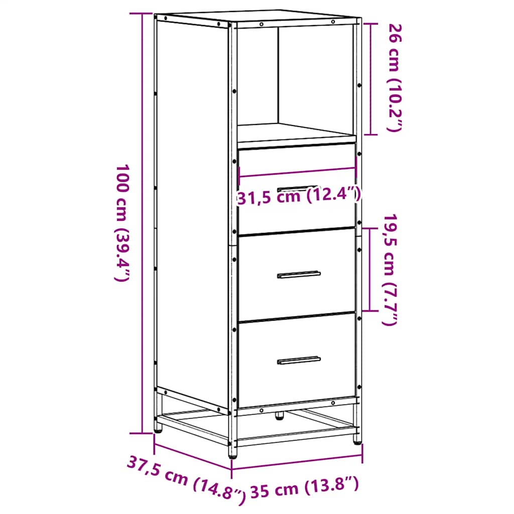 vidaXL Bathroom Cabinet Brown Oak 35x37.5x100 cm Engineered Wood