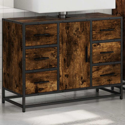 vidaXL Bathroom Sink Cabinet Smoked Oak 80x33x60 cm Engineered Wood