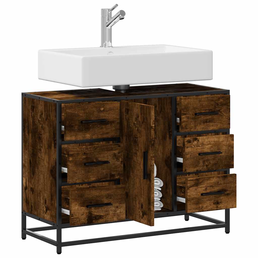 vidaXL Bathroom Sink Cabinet Smoked Oak 80x33x60 cm Engineered Wood