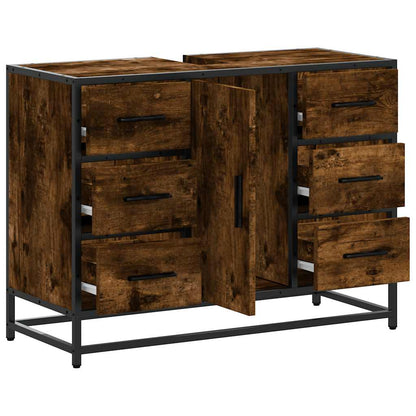 vidaXL Bathroom Sink Cabinet Smoked Oak 80x33x60 cm Engineered Wood