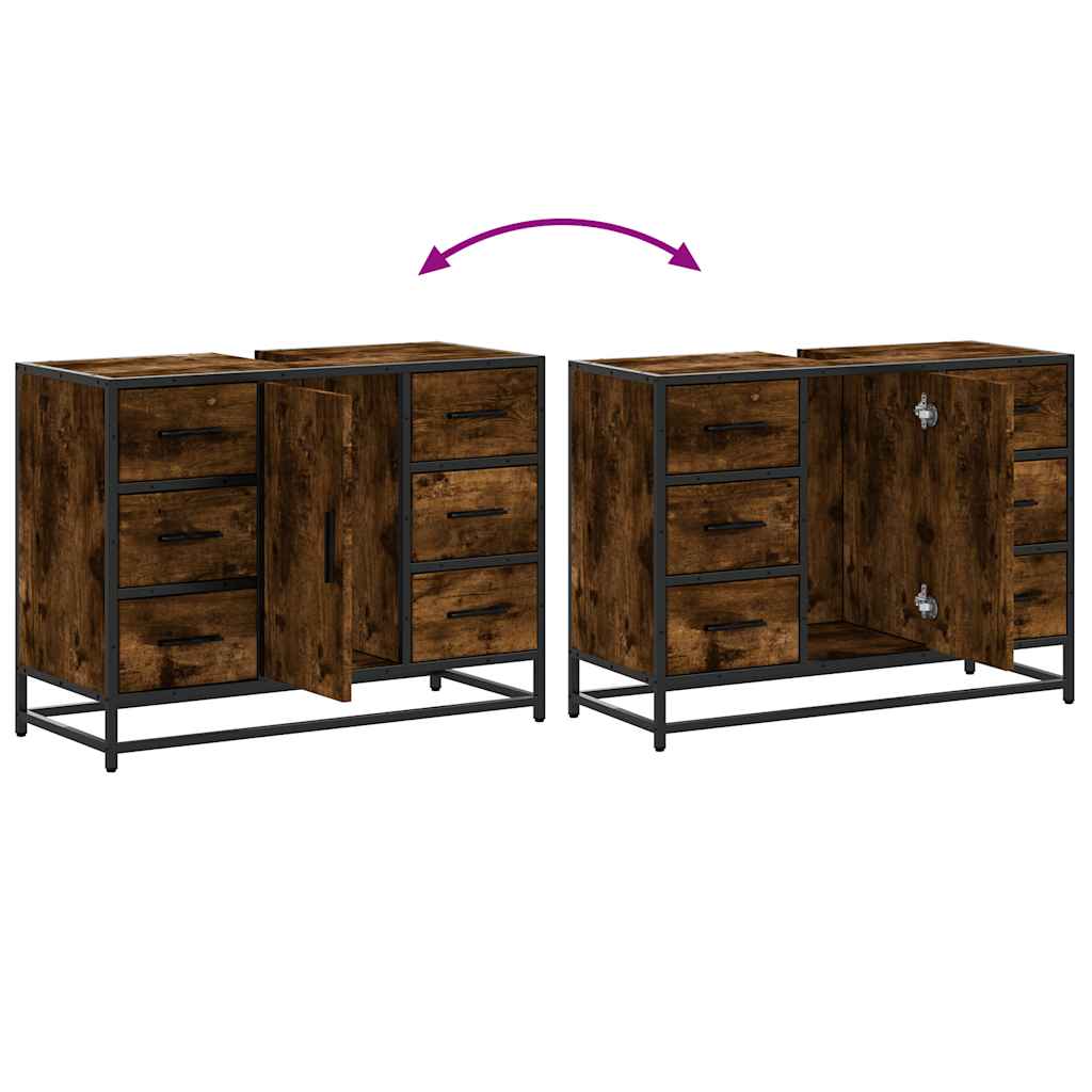 vidaXL Bathroom Sink Cabinet Smoked Oak 80x33x60 cm Engineered Wood
