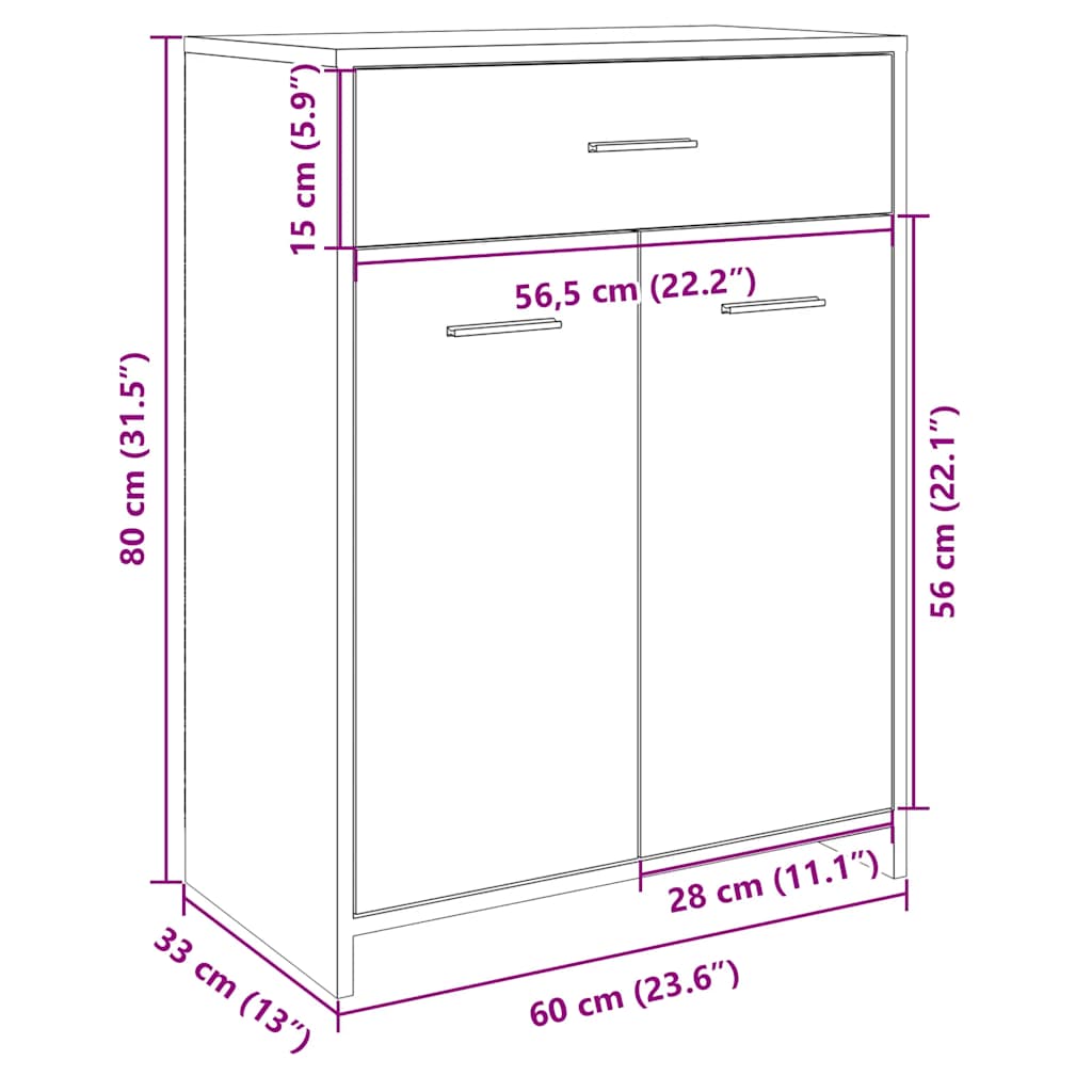 vidaXL Bathroom Cabinet Sonoma Oak 60x33x80 cm Engineered Wood