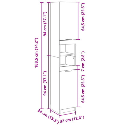 vidaXL Bathroom Cabinet Sonoma Oak 32x34x188,5 cm Engineered Wood