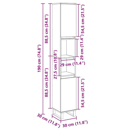 vidaXL Bathroom Cabinet Sonoma Oak 30x30x190cm Engineered Wood