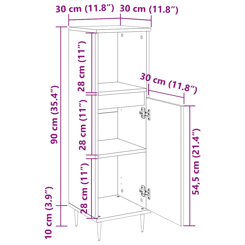vidaXL Bathroom Cabinet Sonoma Oak 30x30x100 cm Engineered Wood