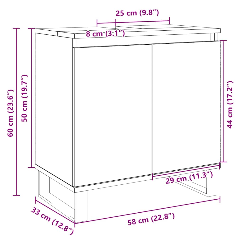 vidaXL Bathroom Cabinet Sonoma Oak 58x33x60 cm Engineered Wood