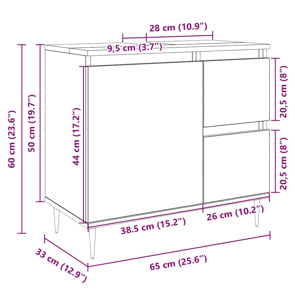 vidaXL Bathroom Sink Cabinet Sonoma Oak 65x33x60 cm Engineered Wood
