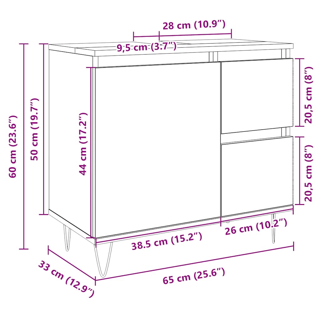 vidaXL Bathroom Cabinet Sonoma Oak 65x33x60 cm Engineered Wood