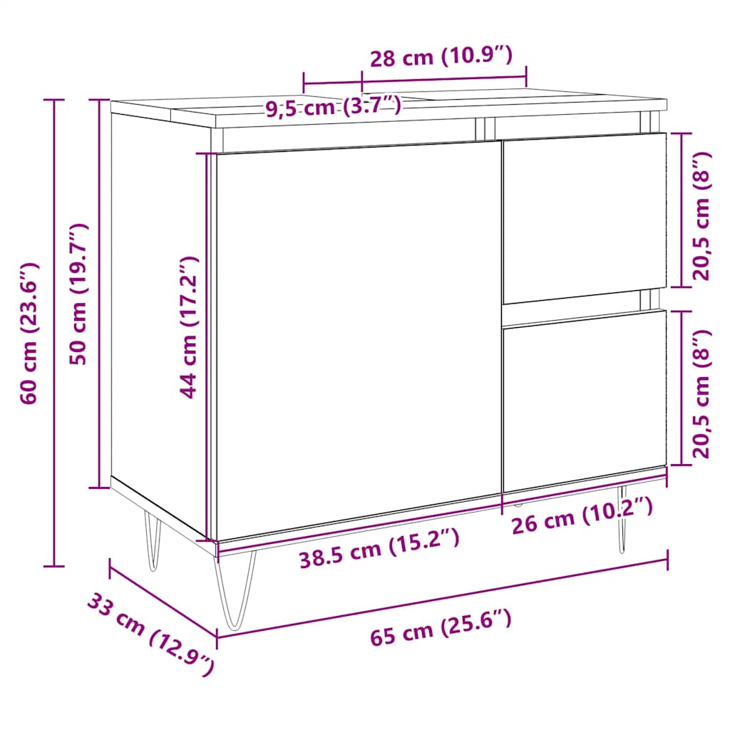 vidaXL Bathroom Cabinet Sonoma Oak 65x33x60 cm Engineered Wood