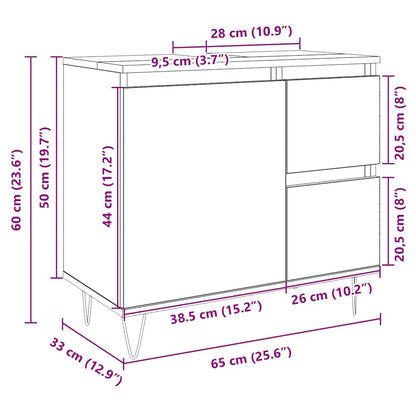 vidaXL Bathroom Cabinet Sonoma Oak 65x33x60 cm Engineered Wood