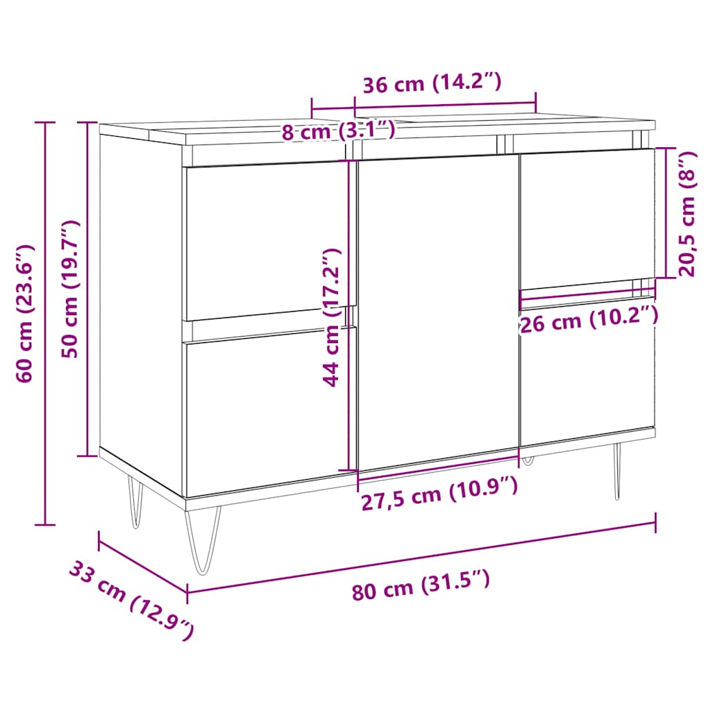 vidaXL Bathroom Cabinet Sonoma Oak 80x33x60 cm Engineered Wood