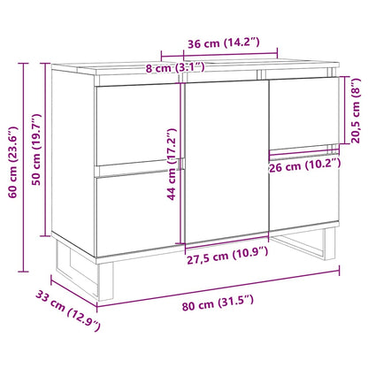 vidaXL Bathroom Cabinet Sonoma Oak 80x33x60 cm Engineered Wood