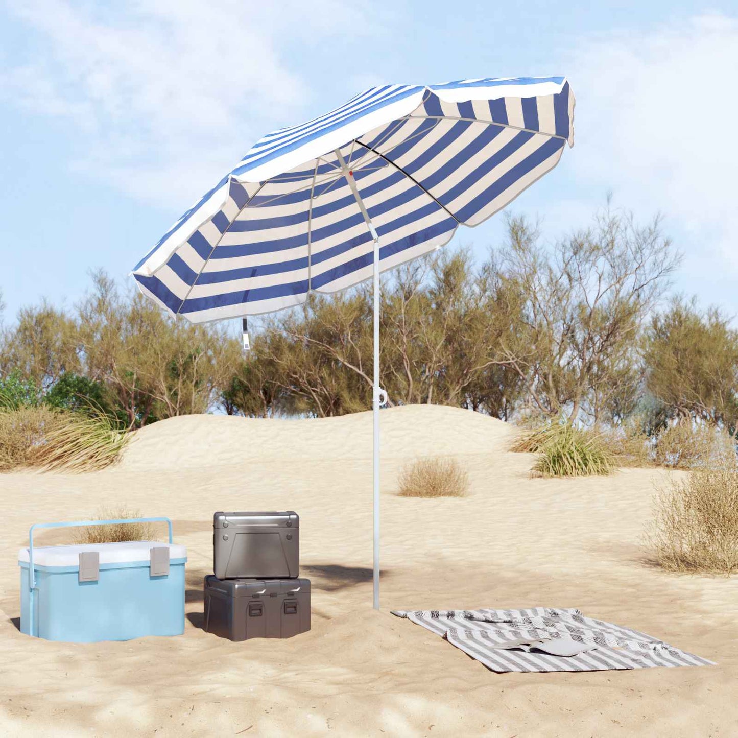vidaXL Garden Parasol 240 cm 170T Polyester Blue and White