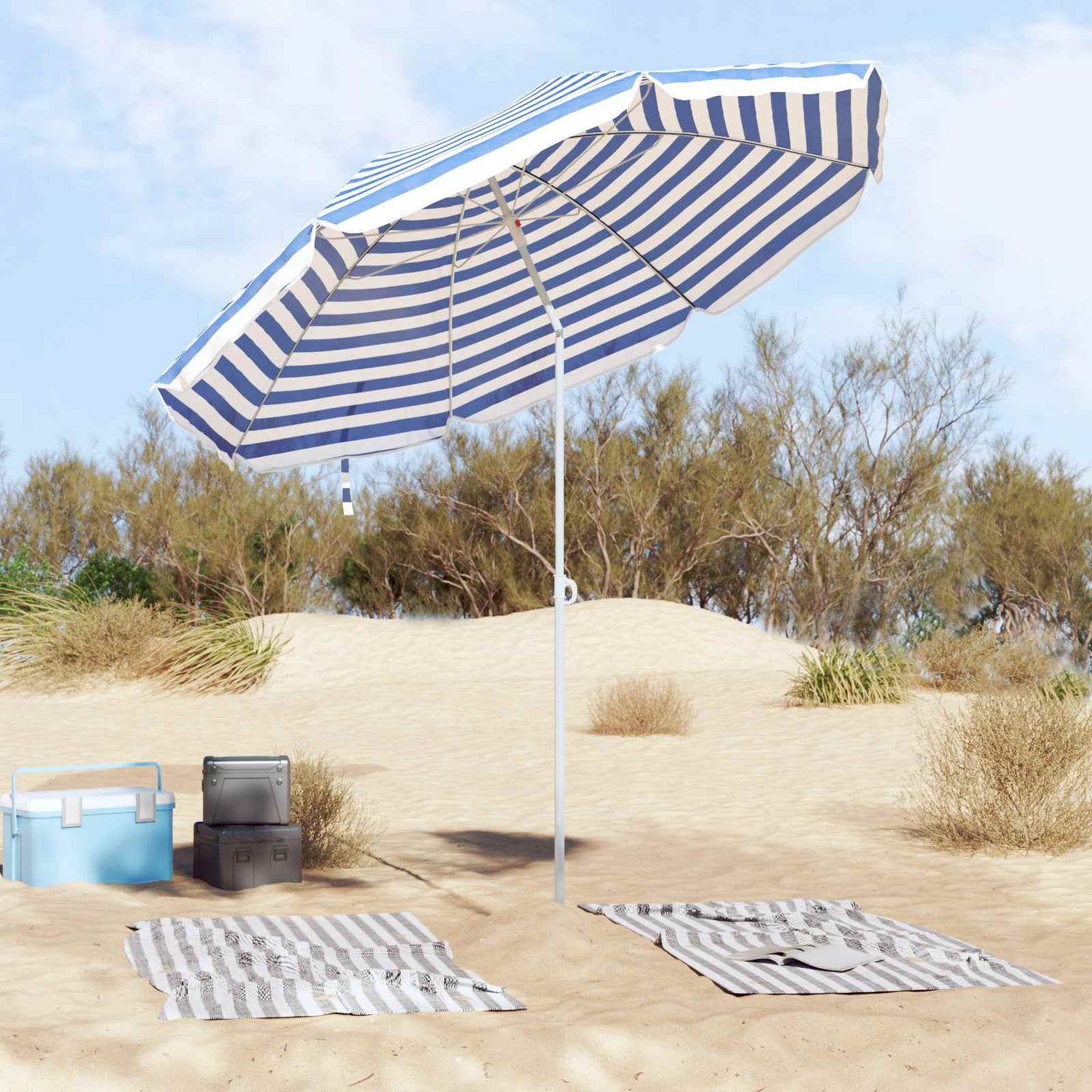 vidaXL Garden Parasol 263 x 263 x 272 cm 170T Polyester Blue and White