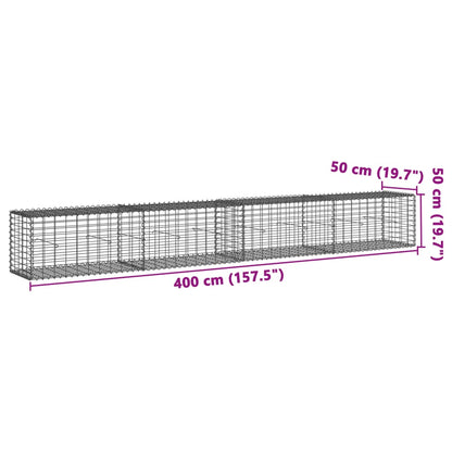 vidaXL Gabion Basket with Cover 400x50x50 cm Galvanised Iron