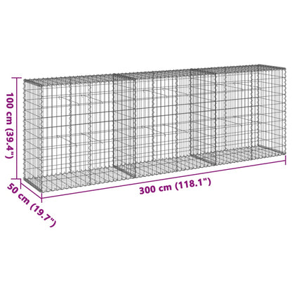 vidaXL Gabion Basket with Cover 300x50x100 cm Galvanised Iron