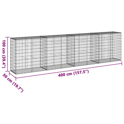 vidaXL Gabion Basket with Cover 400x50x100 cm Galvanised Iron