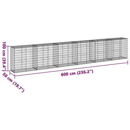 vidaXL Gabion Basket with Cover 600x50x100 cm Galvanised Iron